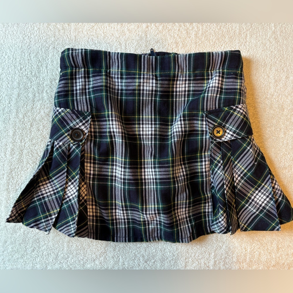 Lands' End Plaid Skirt, Black Green White. Girls Size 7. Like new